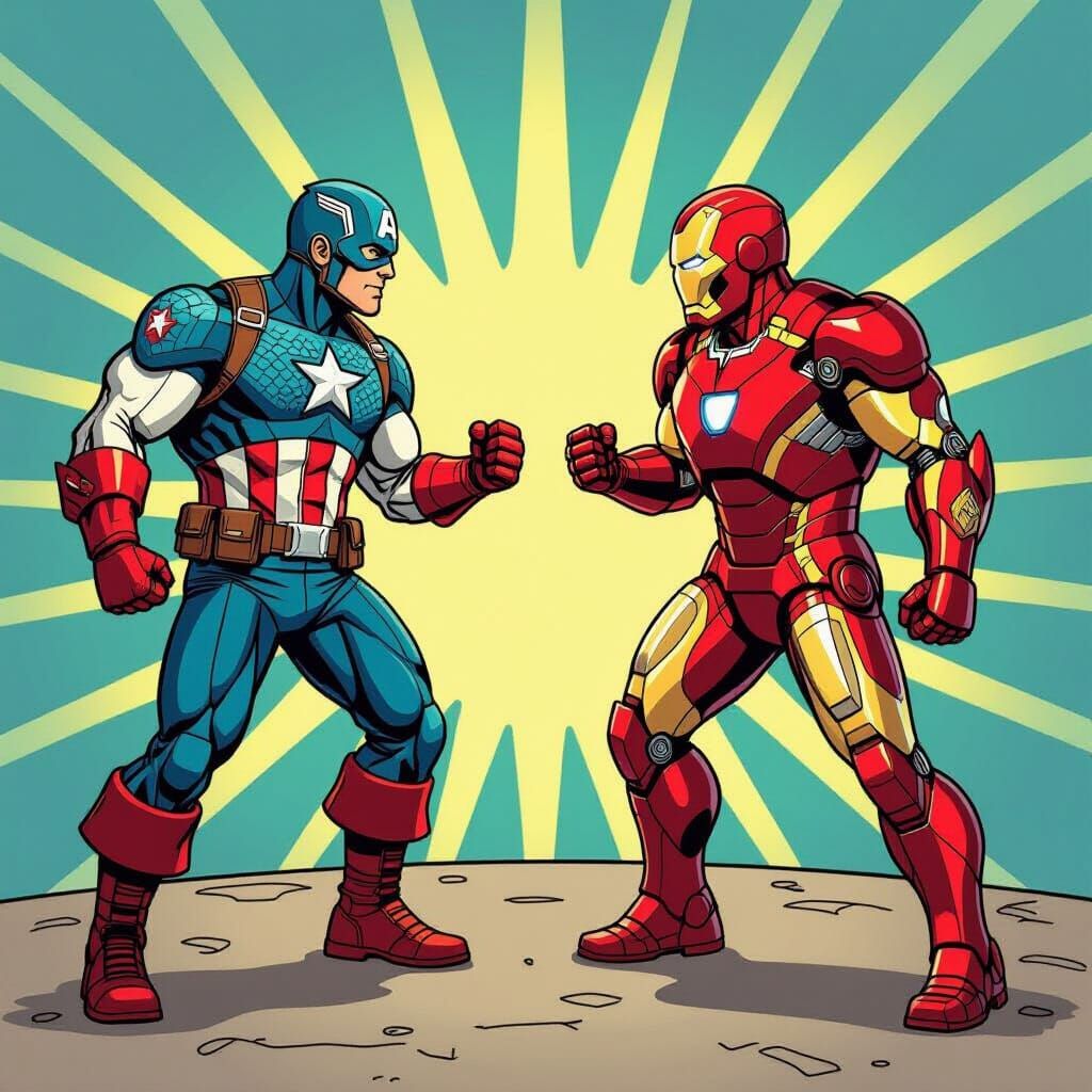 Captain America and Iron Man Cartoon Standoff