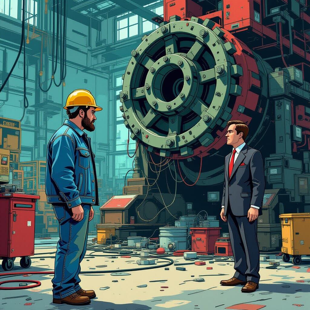 Frustrated Worker at Machine Breakdown, Pixar-style Animatio...