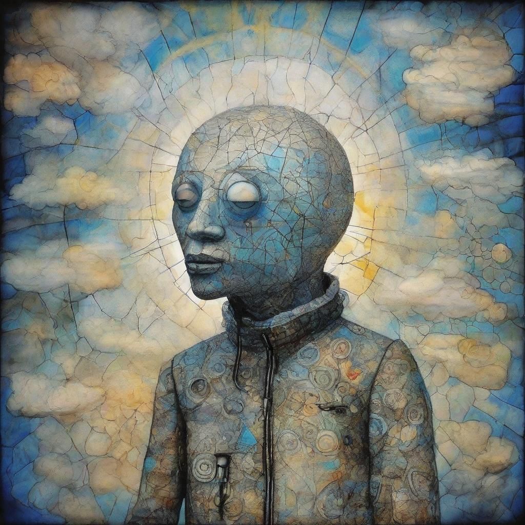 Surreal Cloud Man in Faded Alcohol Ink