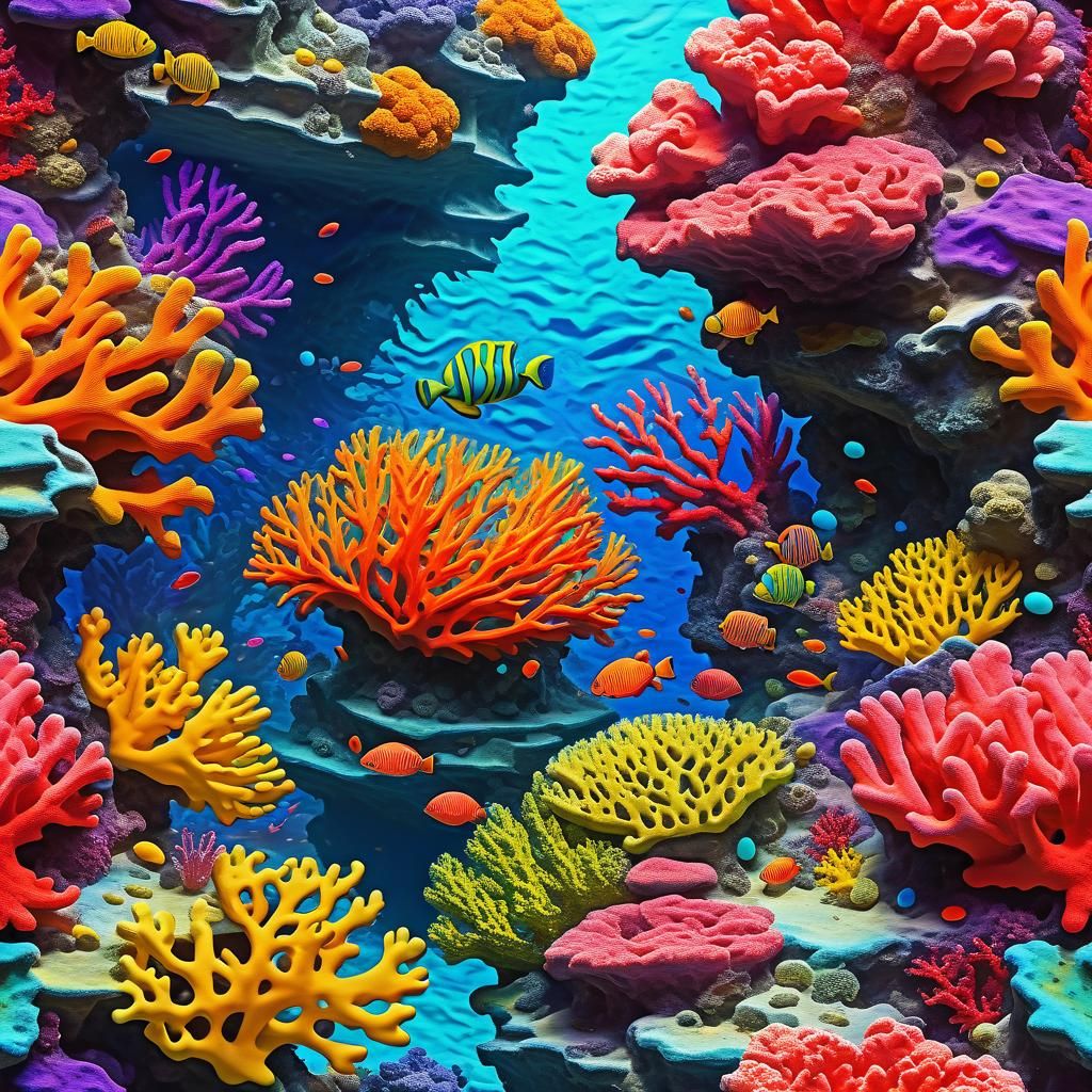 Colorful Coral Reef Ecosystem in Impasto Style
