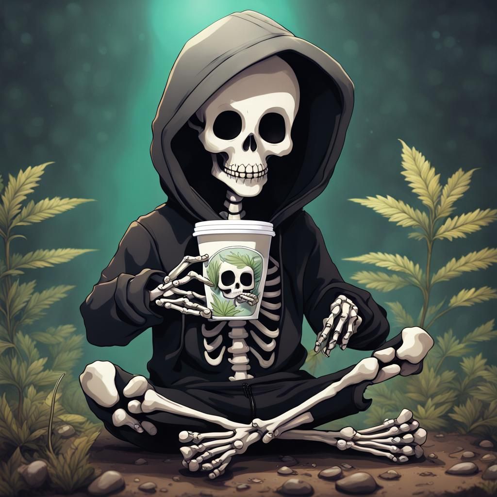 Chibi Skeleton Boy with Blunt, Digital Art