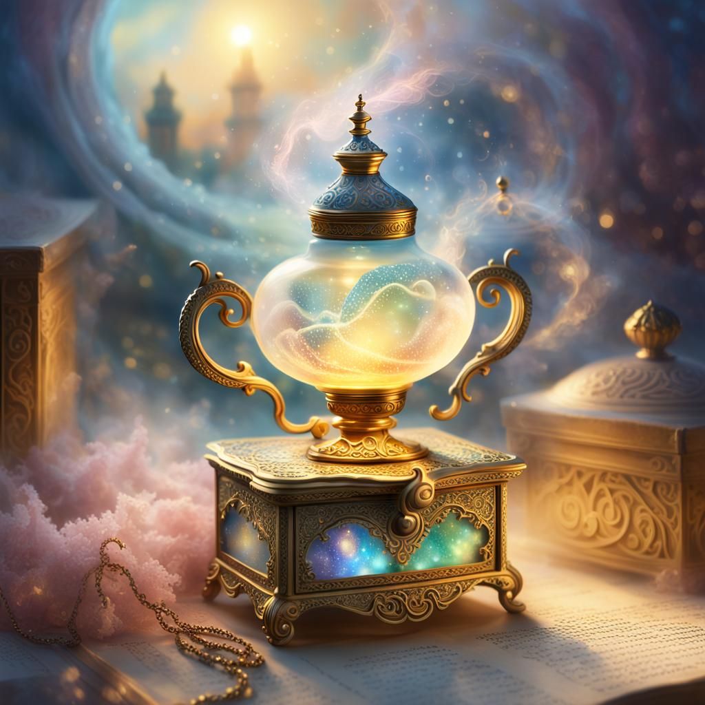 Magic Lamp with Miniature Earth, Oil Painting Style