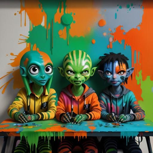 Alien Children in School: Graffiti Splash Art
