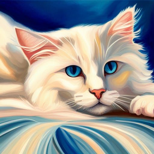 Hyperrealistic White Cat on Persian Carpet