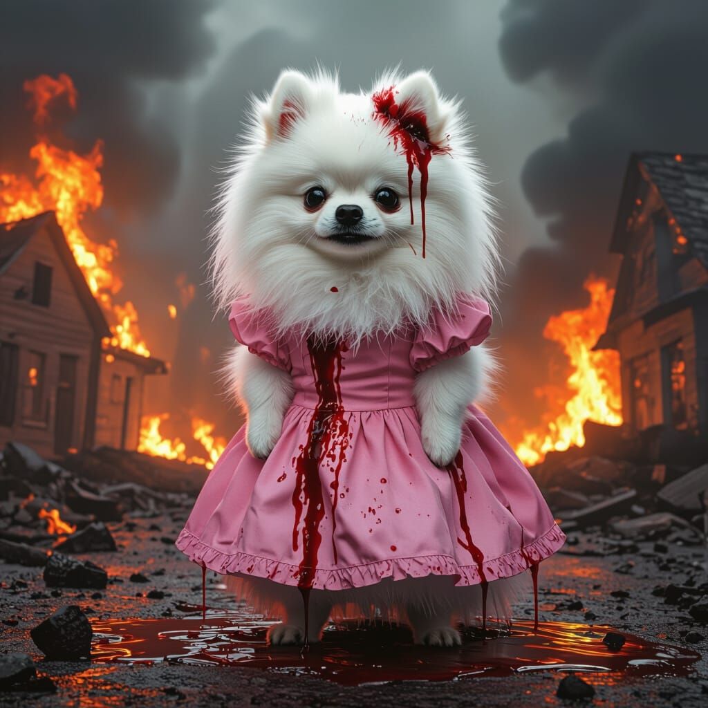 Pomeranian Horror: Carrie Inspired Fiery Town Scene