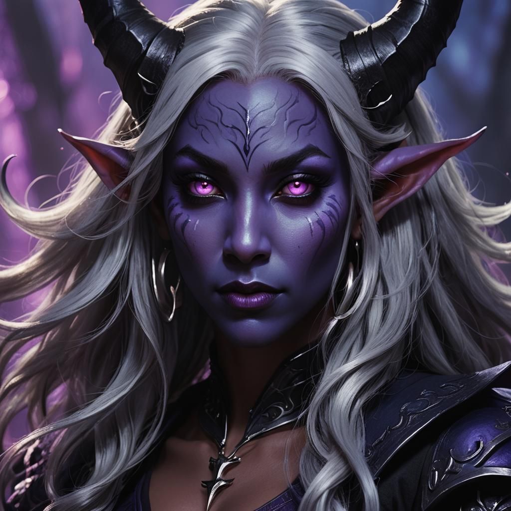 Detailed Dark Fantasy Tiefling Portrait in Digital Art