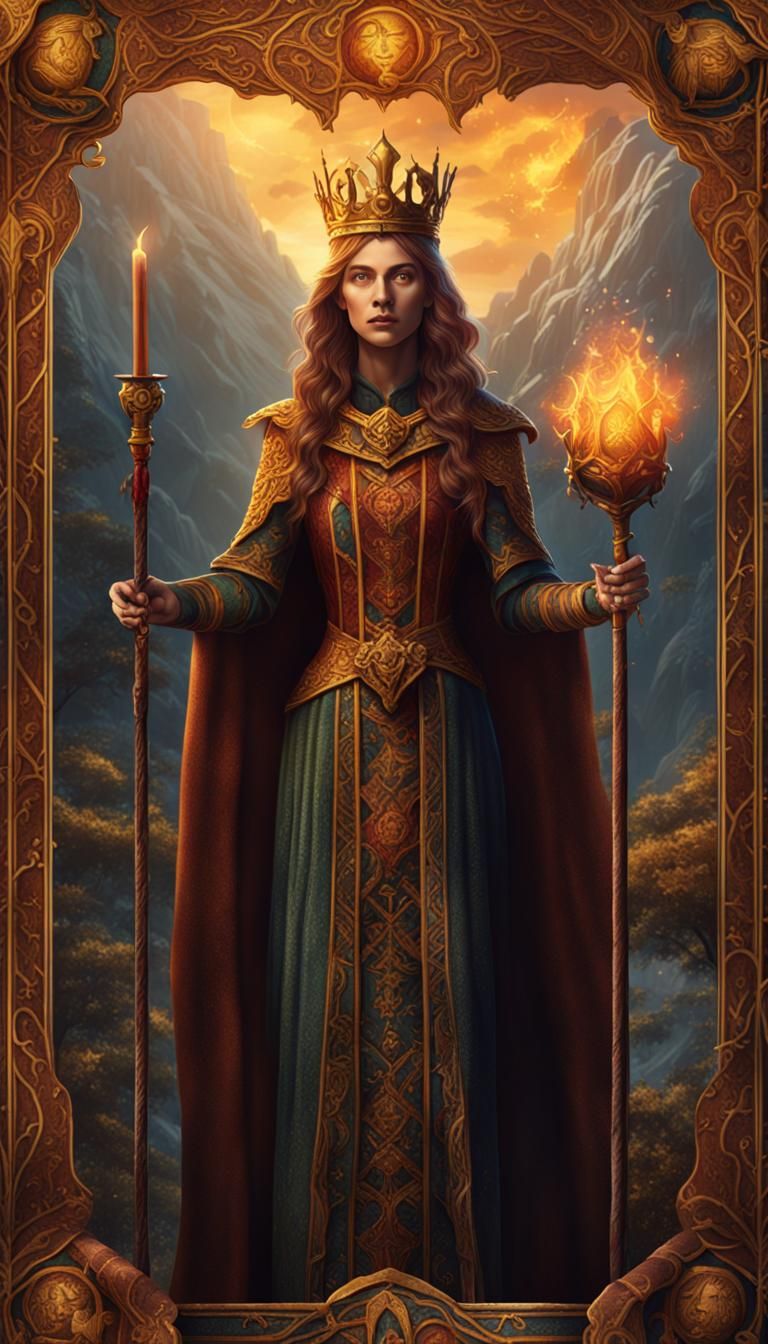 Queen of Wands Tarot Card in Medieval Style