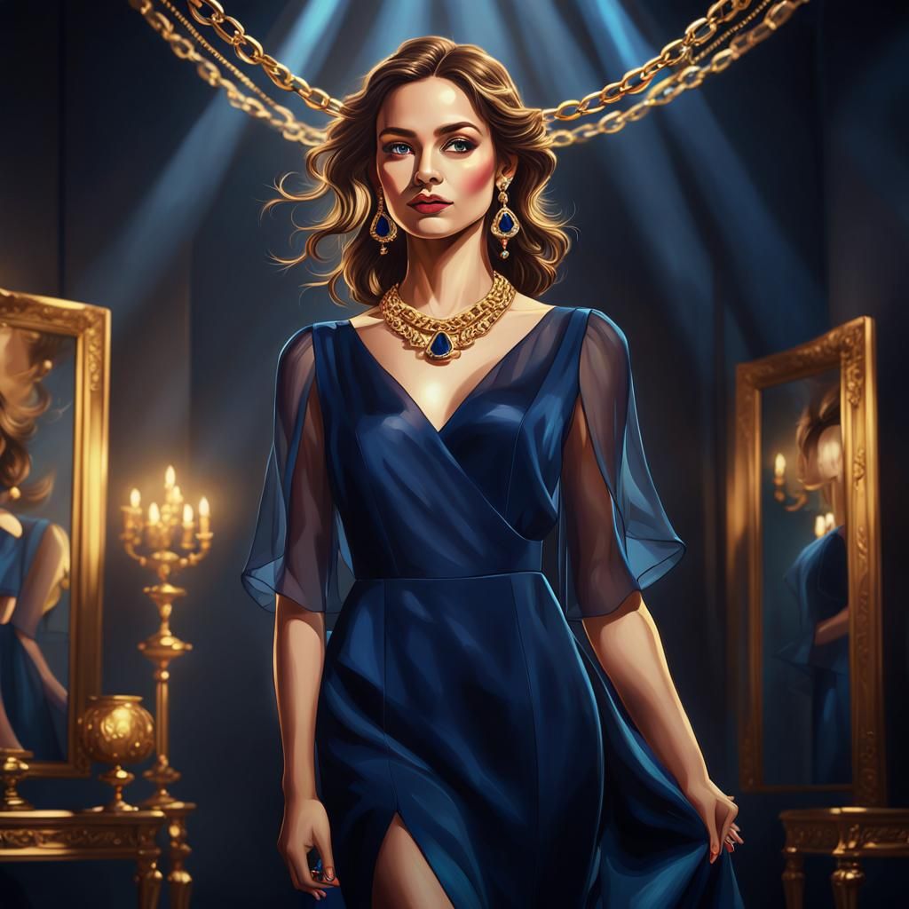 Elegant Brunette in Photo Studio, Vibrant Oil Painting