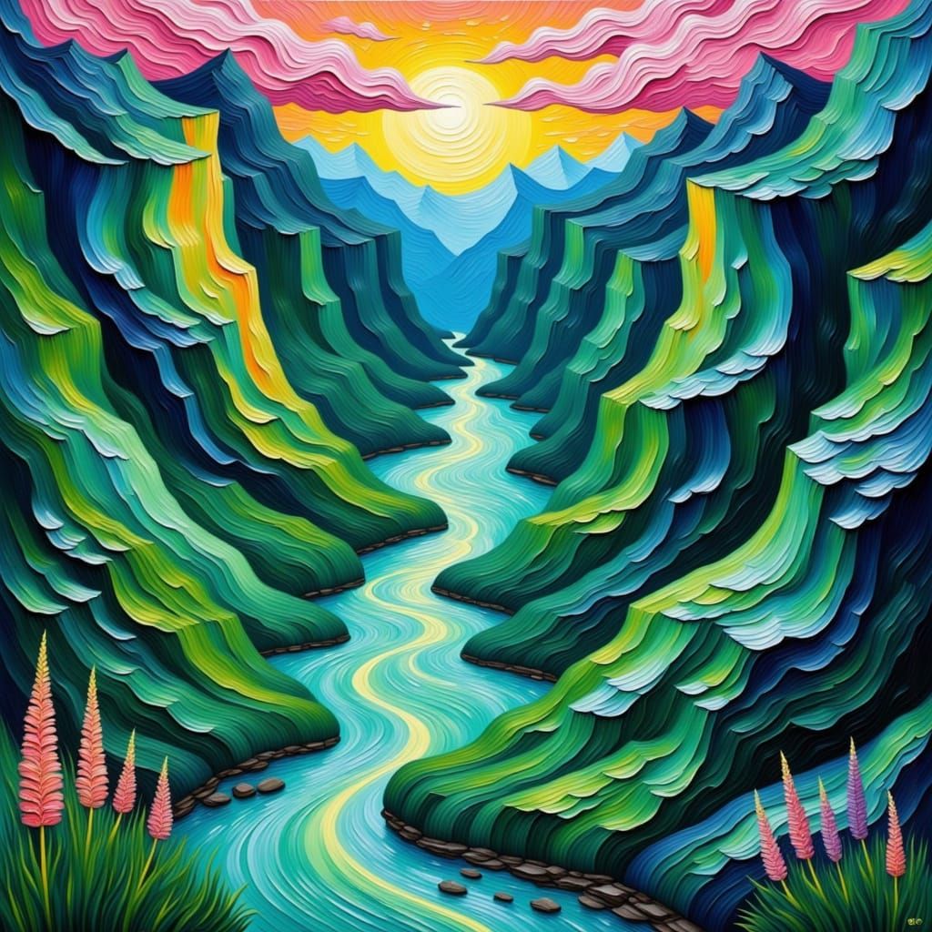 Emerald Canyon in Vibrant Impasto Fantasy