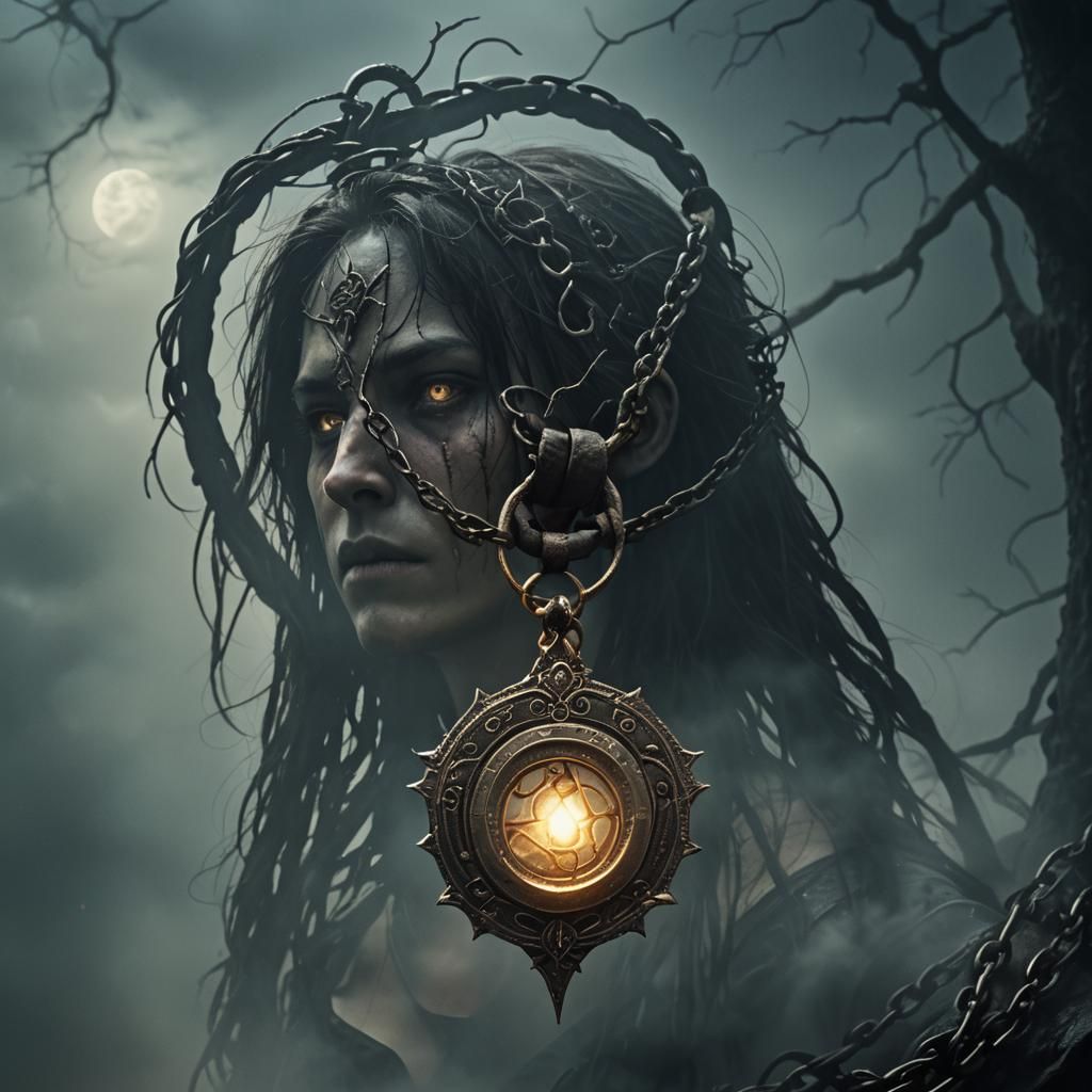 Cursed Amulet in Dark Fantasy Style