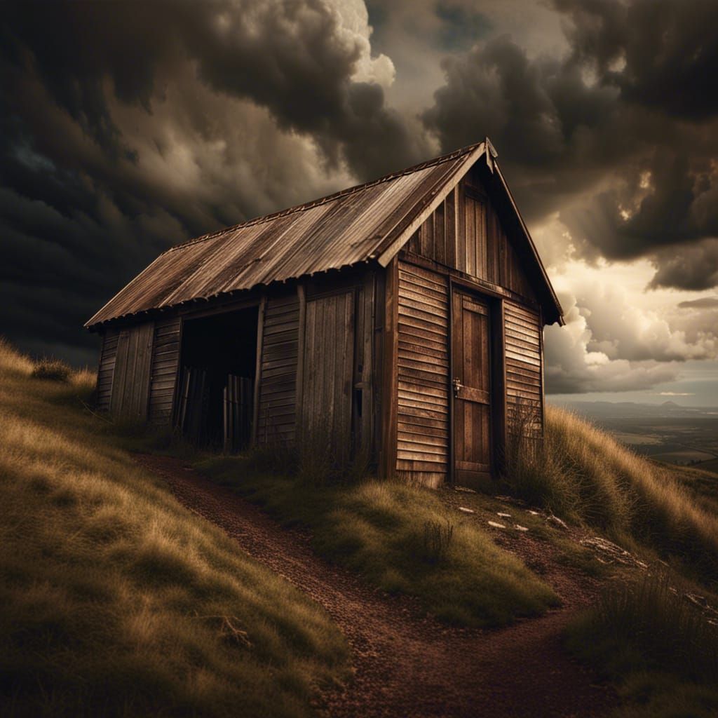 Dramatic Abandoned Shed on Hill: Digital Matte Painting