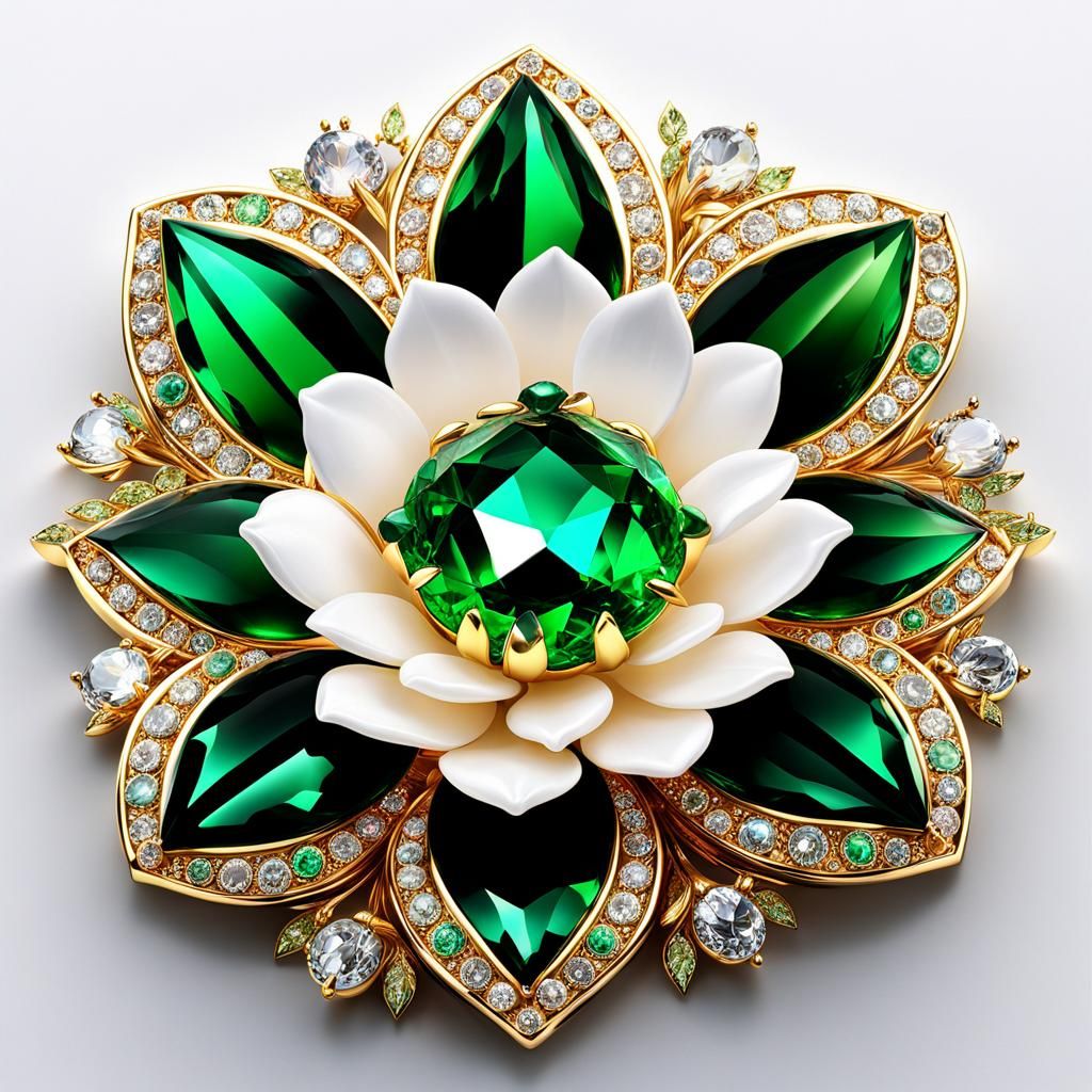 Luminescent Crystal Rose with Gold and Emerald Glow