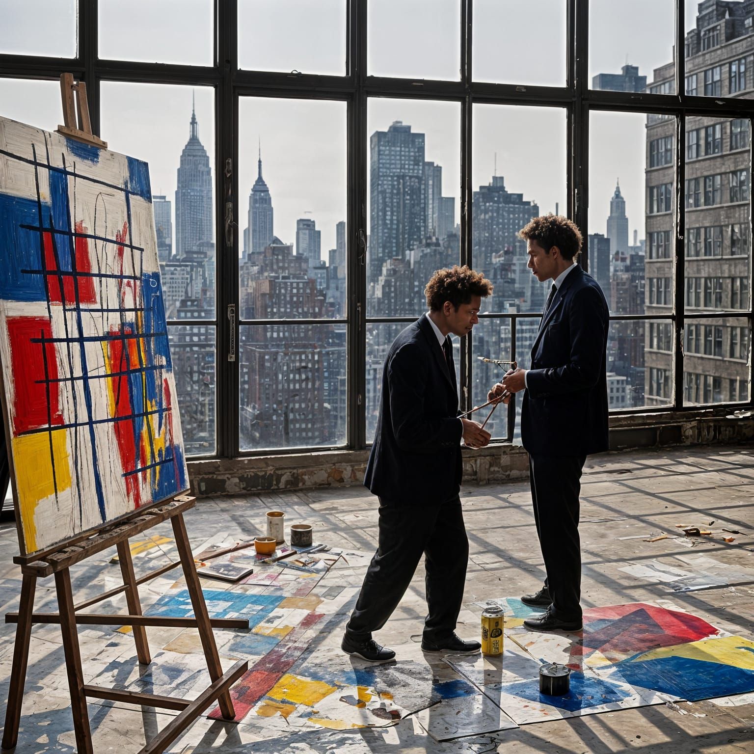 Colorful Canvas in Loft Studio: Basquiat and Mondrian Style
