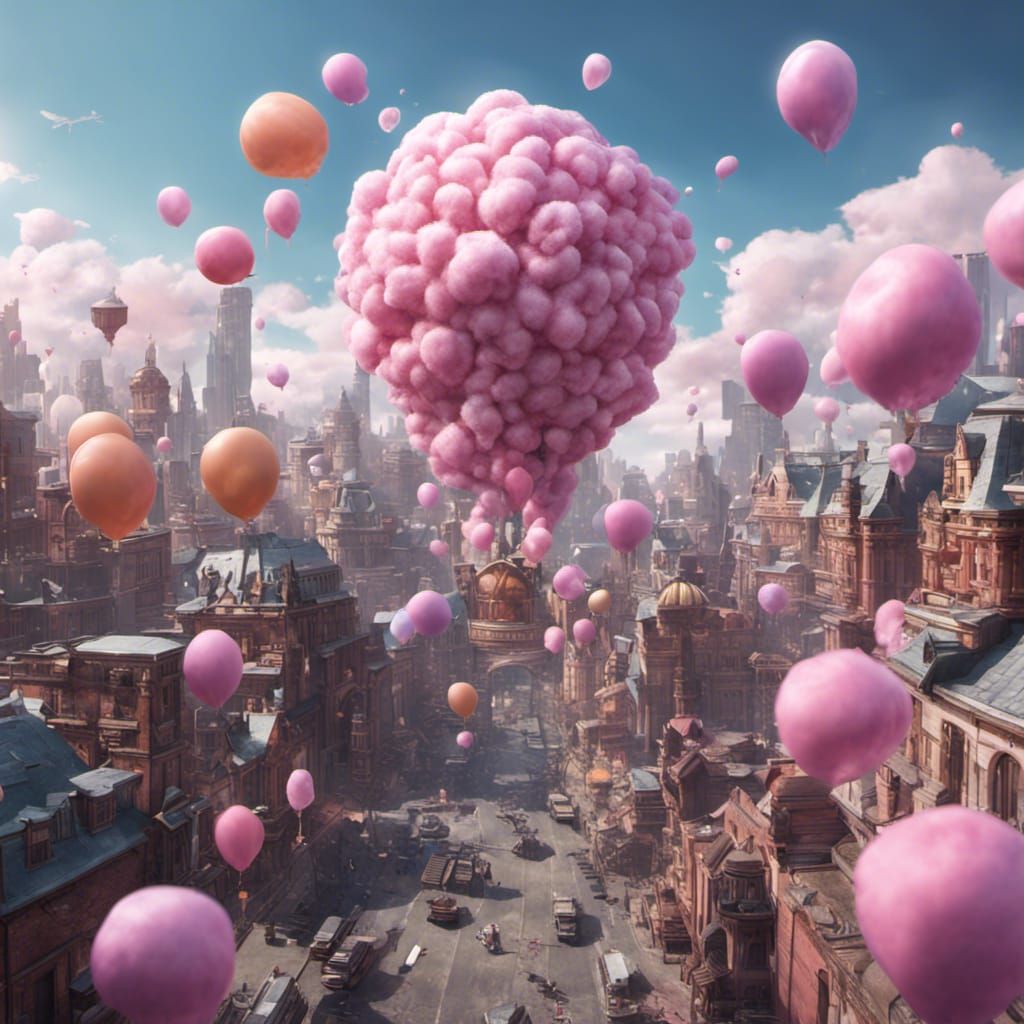 City Held Aloft by Cotton Candy Balloons