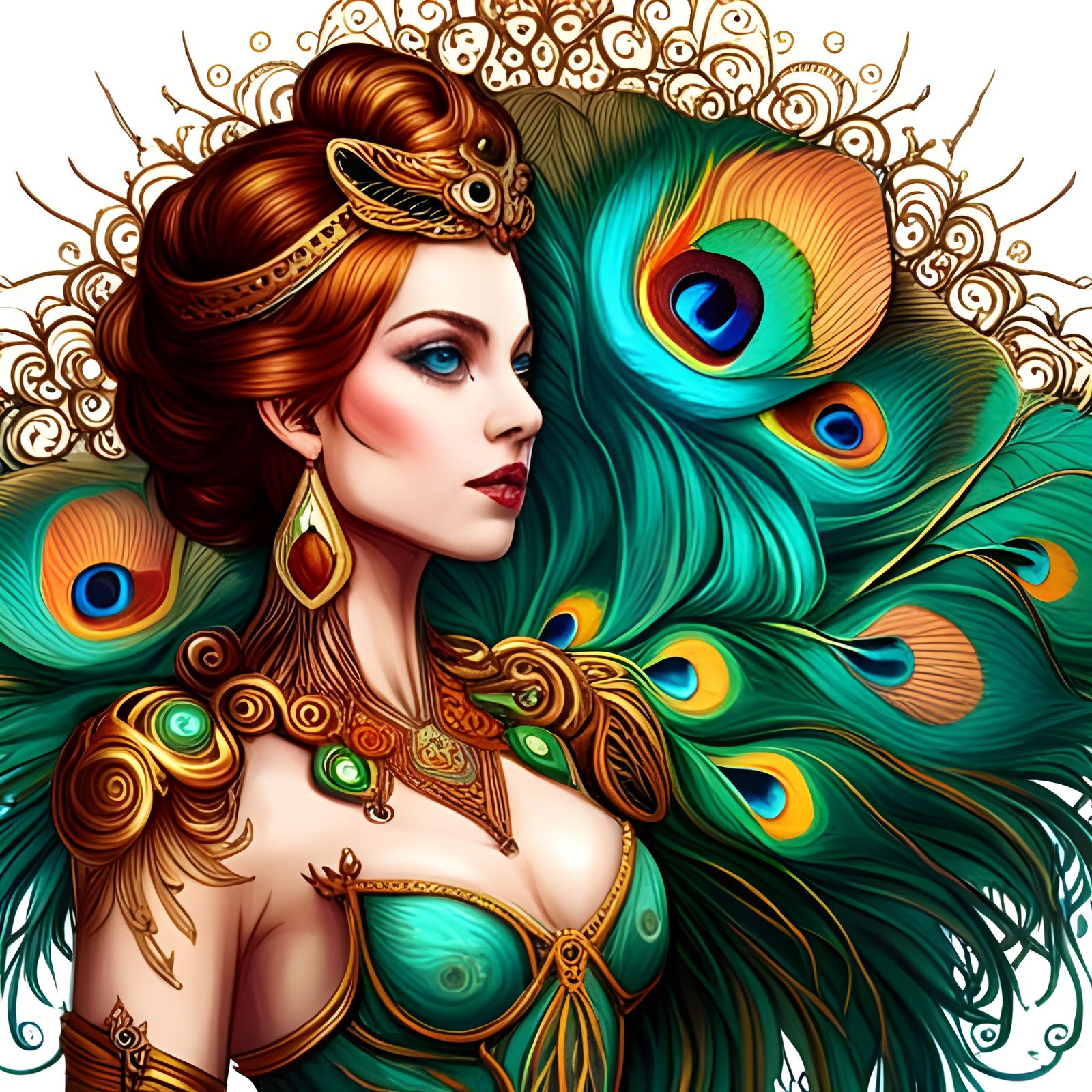 Steampunk Peacock Goddess in Cybernetic Style