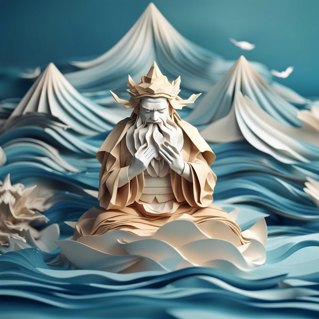Origami Suijin, God of Water in Papercraft Style
