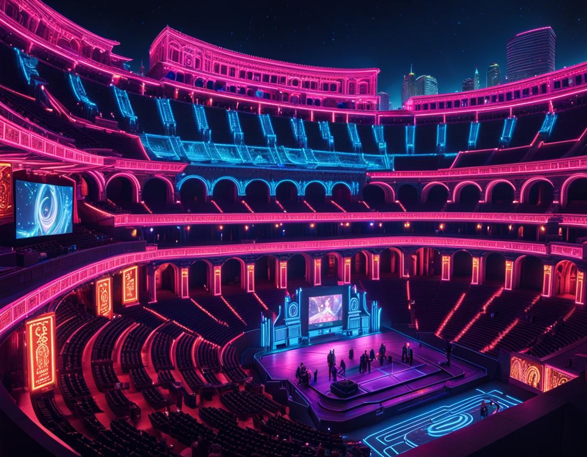Cyberpunk Roman Amphitheater in Neon Spectacle