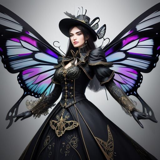 Intricate Butterfly and Clockwork Hat Art