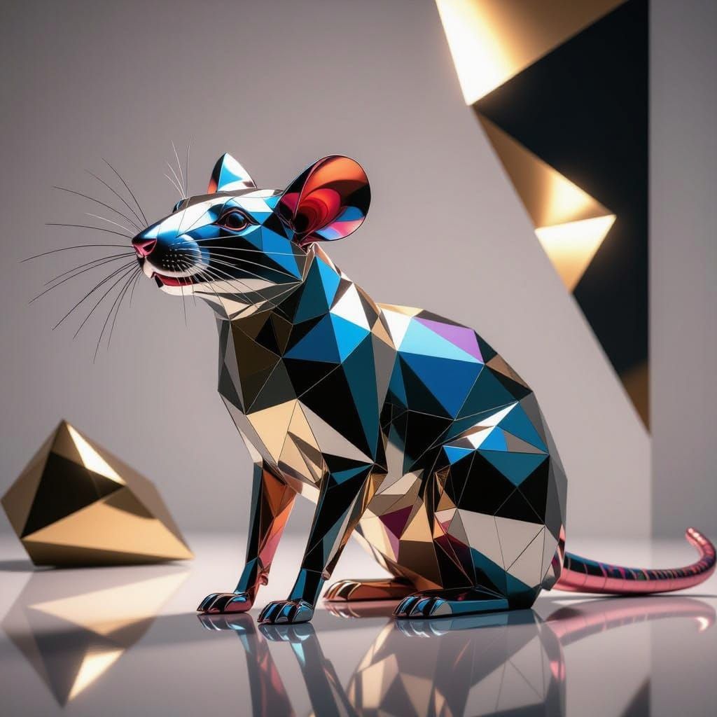 Majestic Geometric Rat Sculpture with Brilliant Reflections