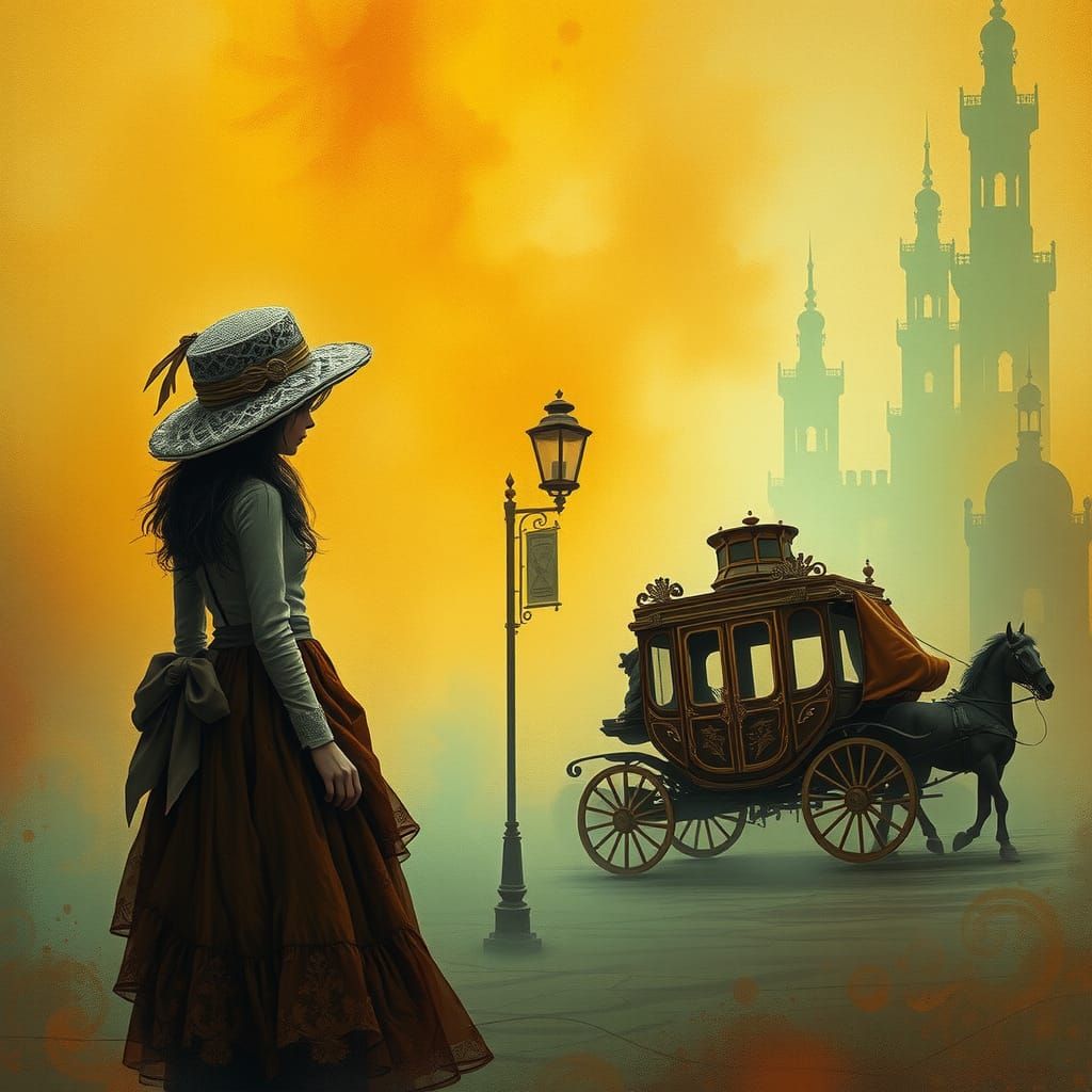 Steampunk Girl in Mystical Cityscape