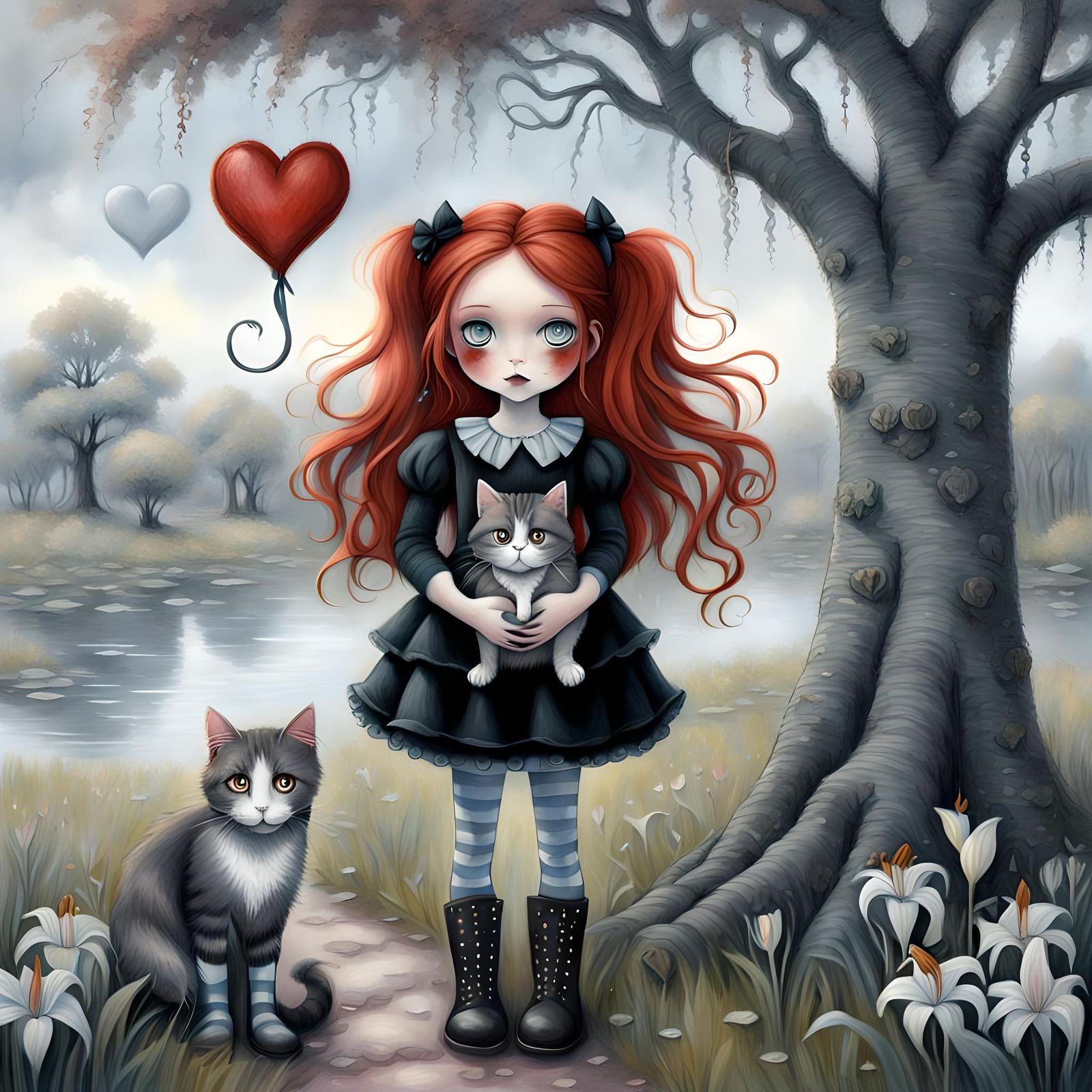 Girl with Heart in Comic Book Art Style