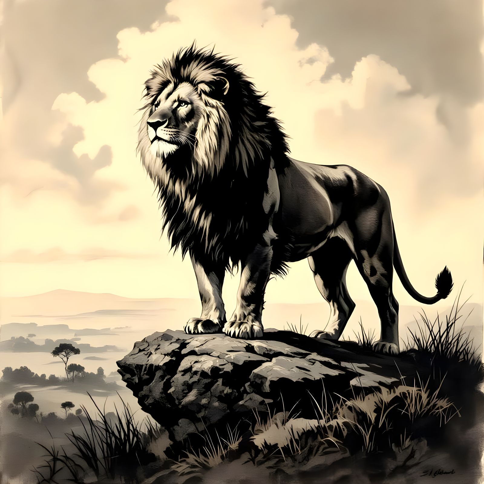 Majestic Lion in Charcoal Drawing Style