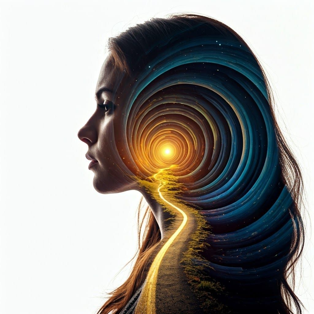 Dreamy, Surreal Landscape with Silhouetted Woman