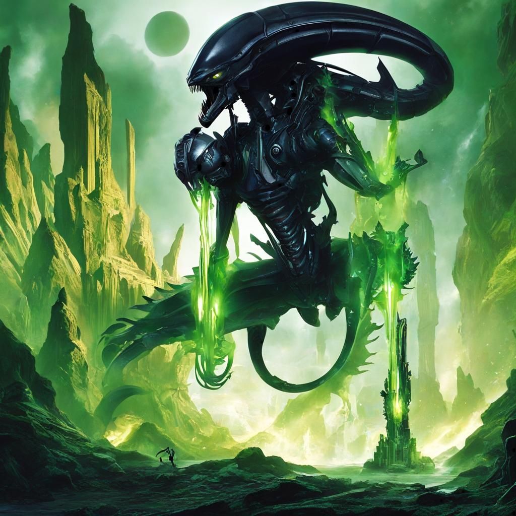 Kim Possible Xenomorph Hybrid with Green Flames in Graffiti ...