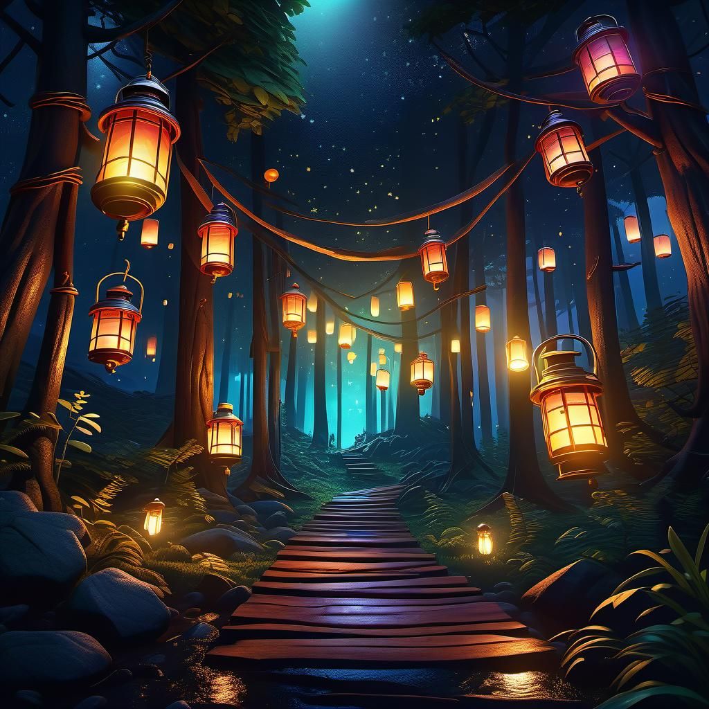Lanterns Glow in Tranquil Fantasy Landscape