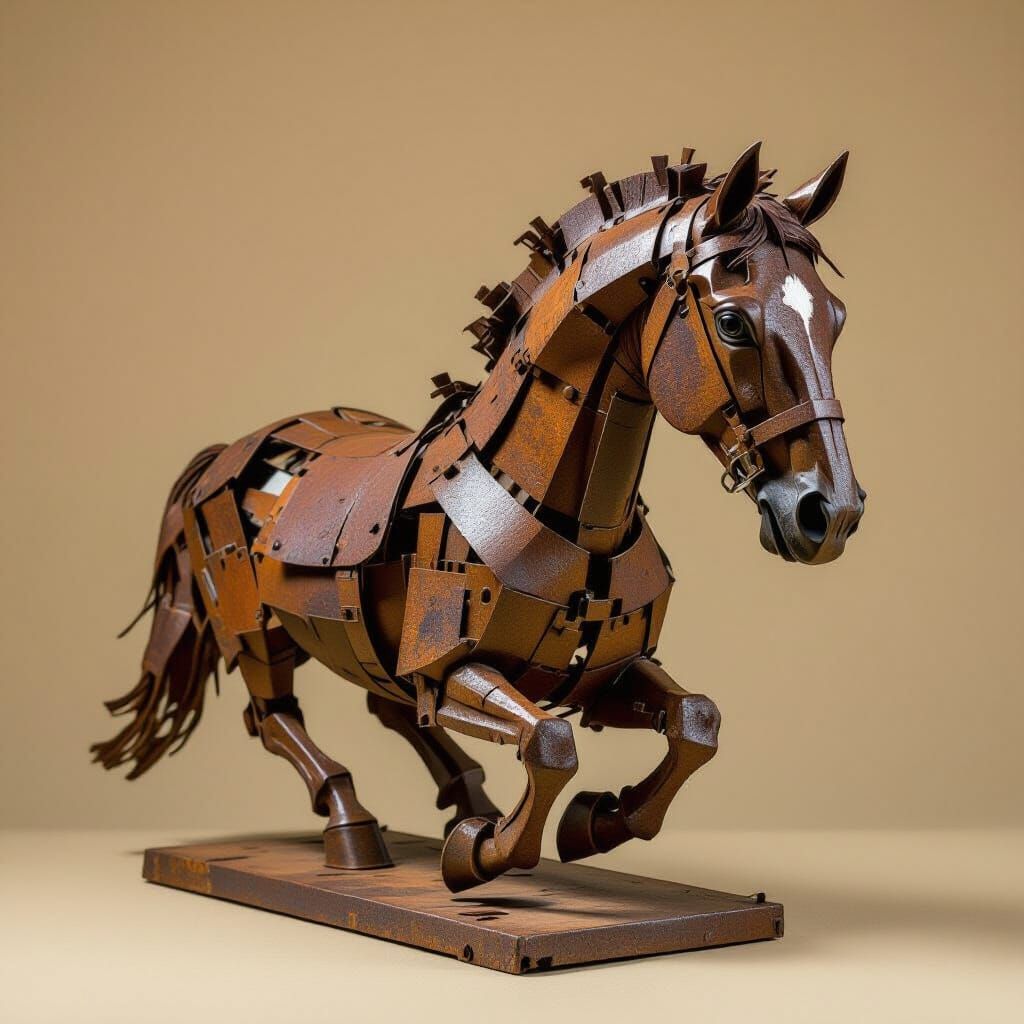 Rusty Iron Horse Statue Inspired by Industrial Art