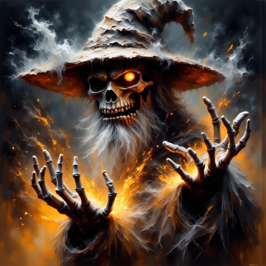 Hyperrealistic Skeletal Wizard Casting Magic Spells