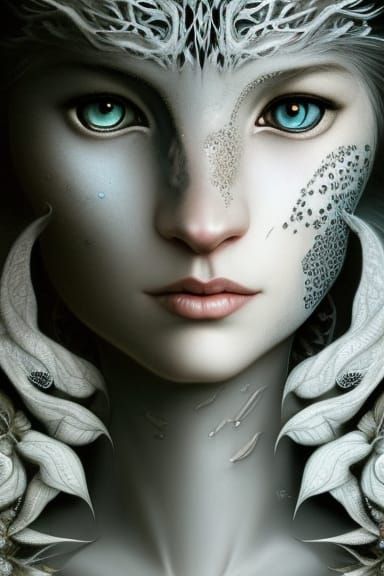 Intricate Snow Leopard Portrait in Digital Illustration Styl...