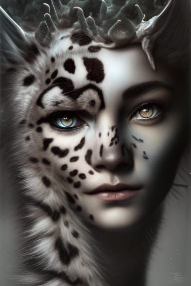 Hyperrealistic Snow Leopard Digital Illustration