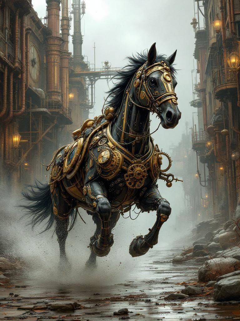 Steampunk Horse with Intricate Mechanical Detail