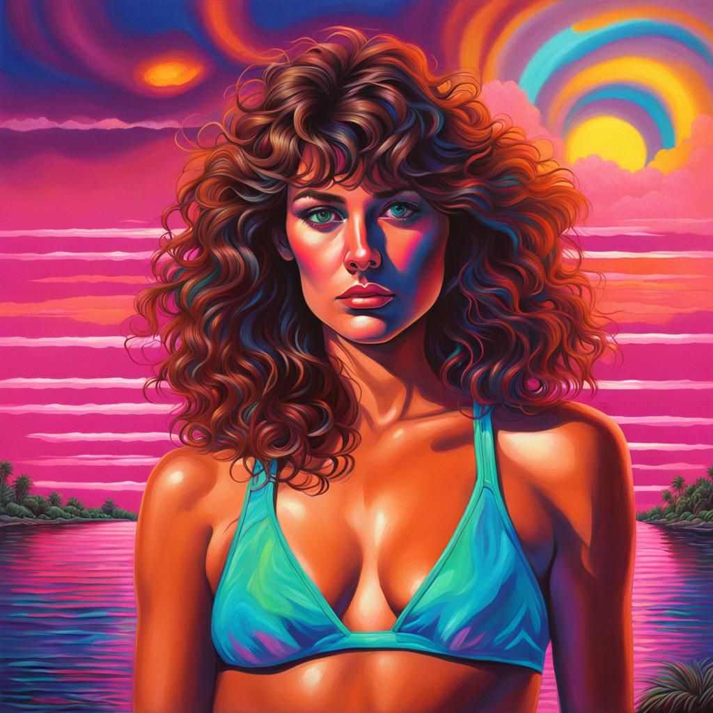 Curvy English Woman in Retrowave Synthwave Style