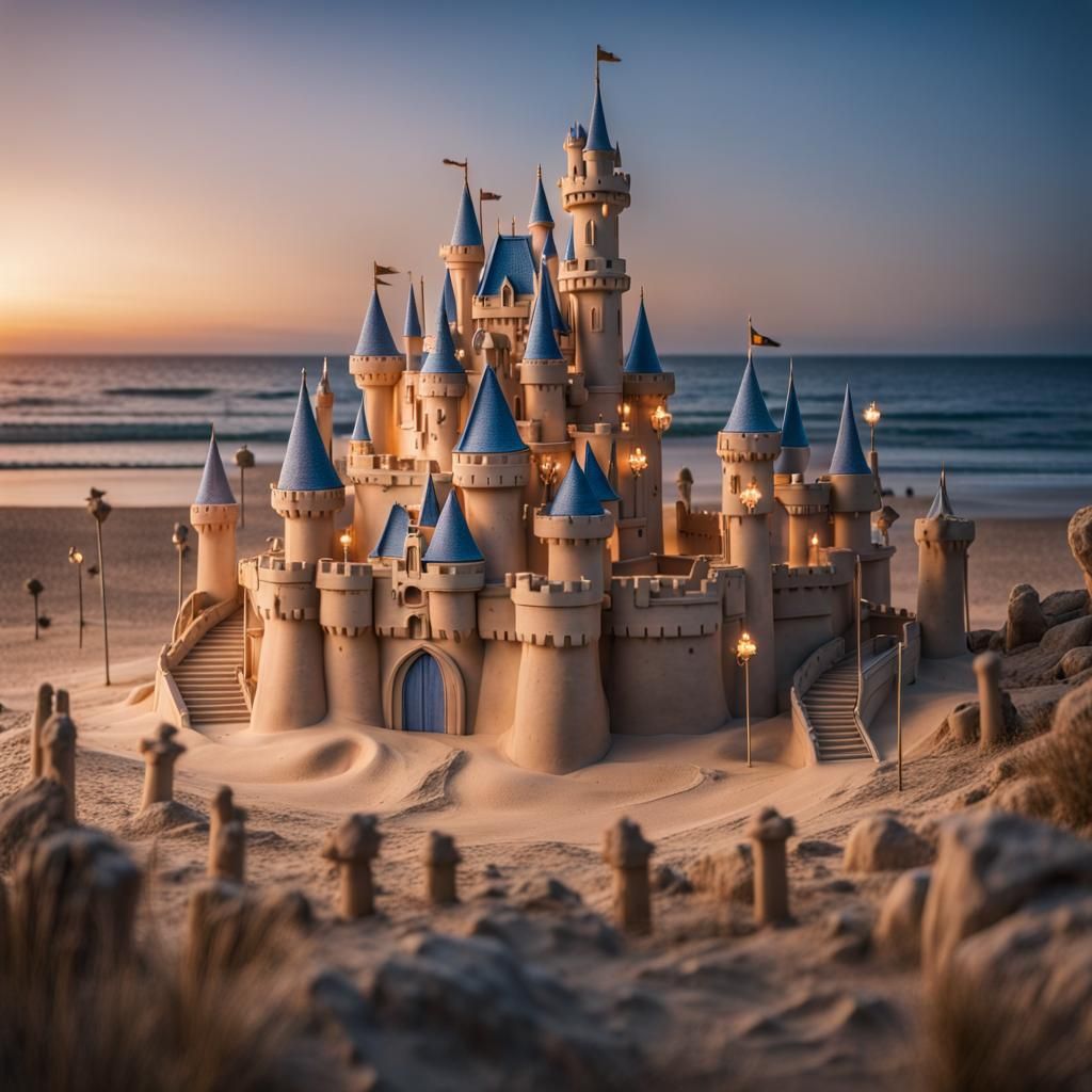 Medieval Sand Cinderella Castle on Mediterranean Beach