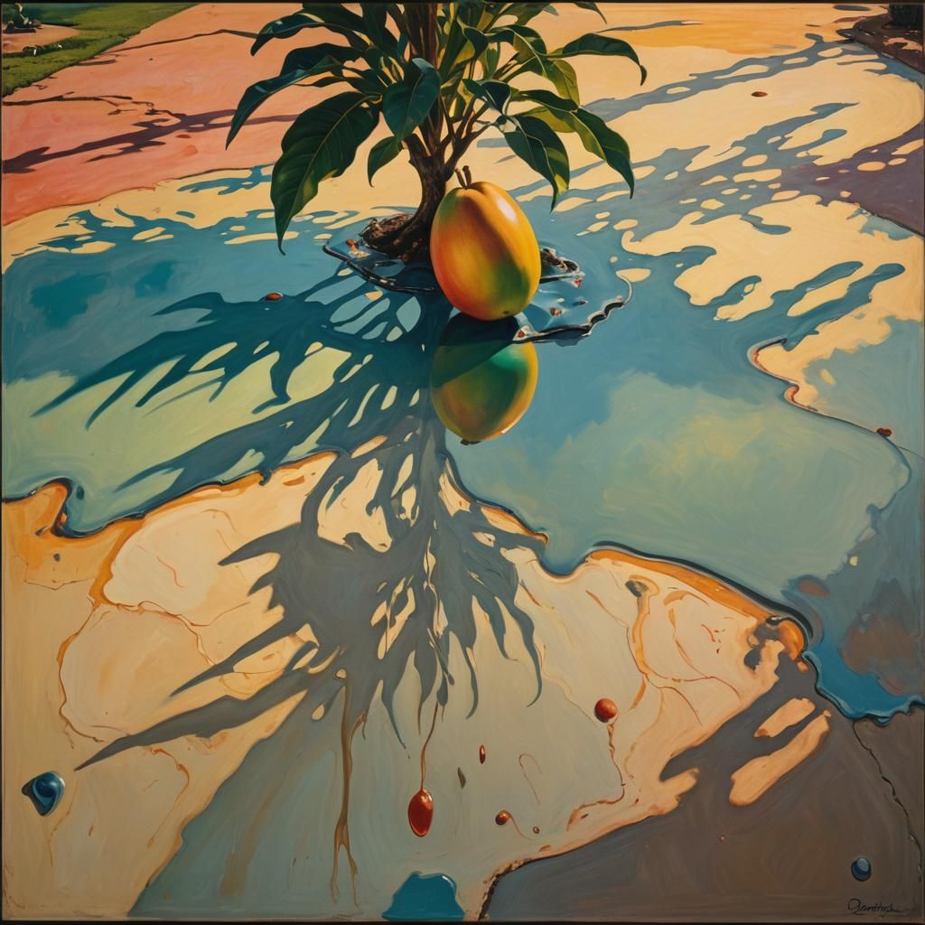 Surreal Giant Mango Melting in a Dreamscape
