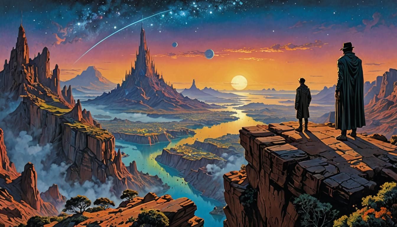 Futuristic Orphan Princess with Robot in Surrealist Style