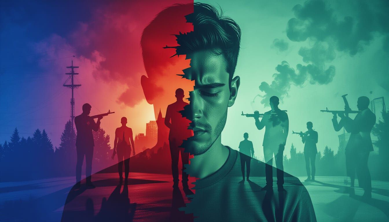 Abstract Split Personality Silhouette in Double Exposure Sty...