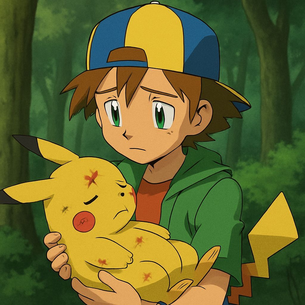 Ritchie Comforts Injured Pikachu in Viridian Forest