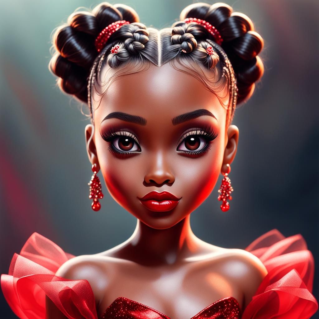 Hyperrealistic Bratz Doll Ballerina with Red Glitter Makeup