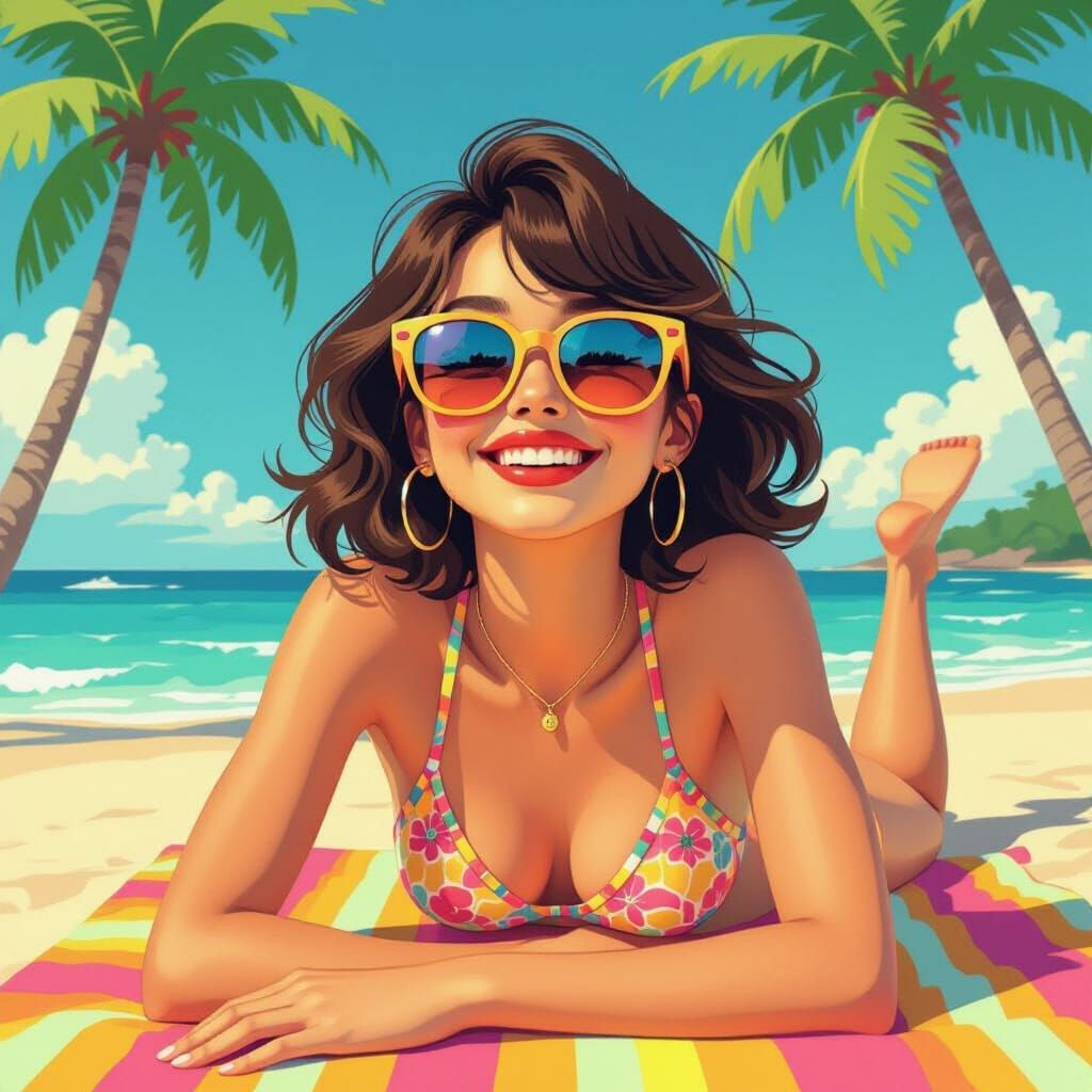 Teenager on Beach in Pop Art Style