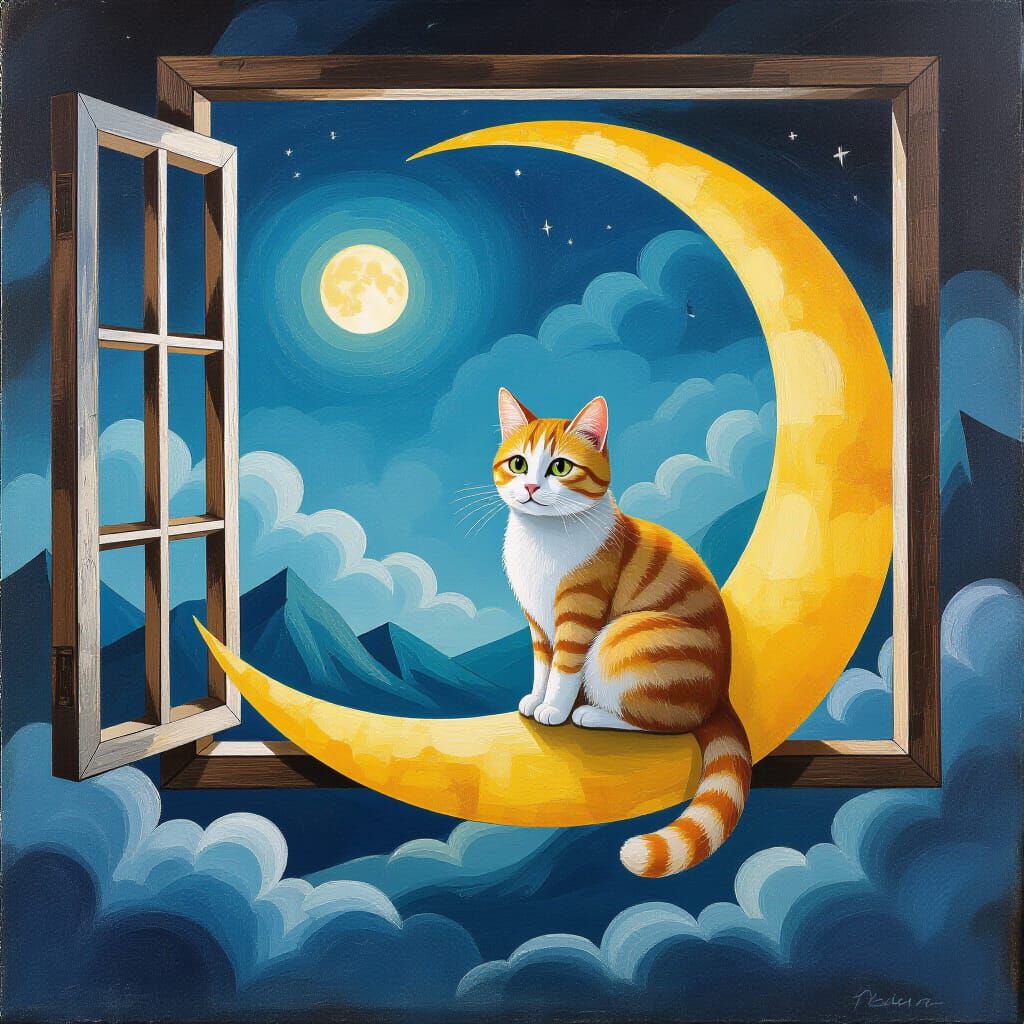 Surreal Chalk Art: Cat on the Moon