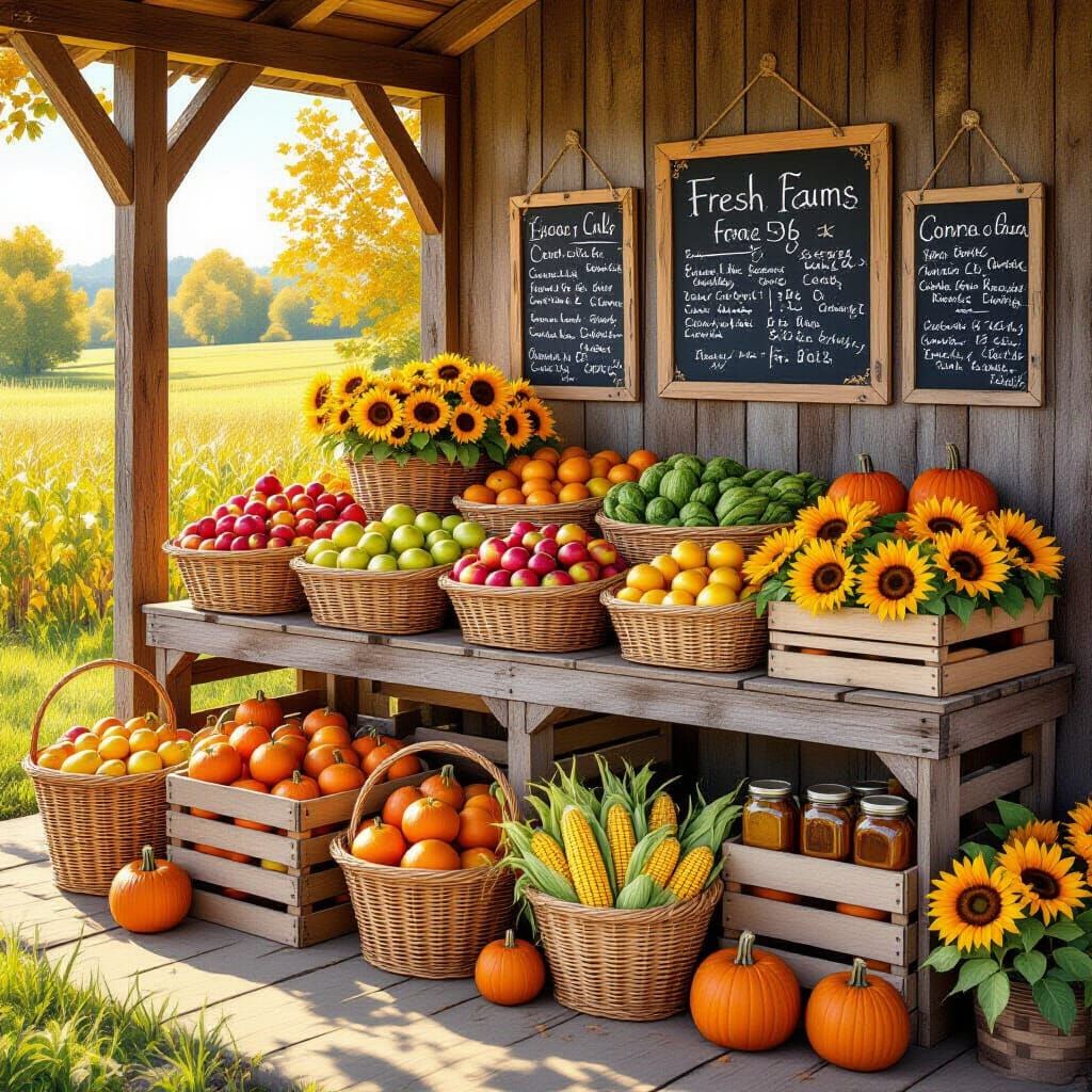 Rustic Farmstand Overflowing with Fresh Produce