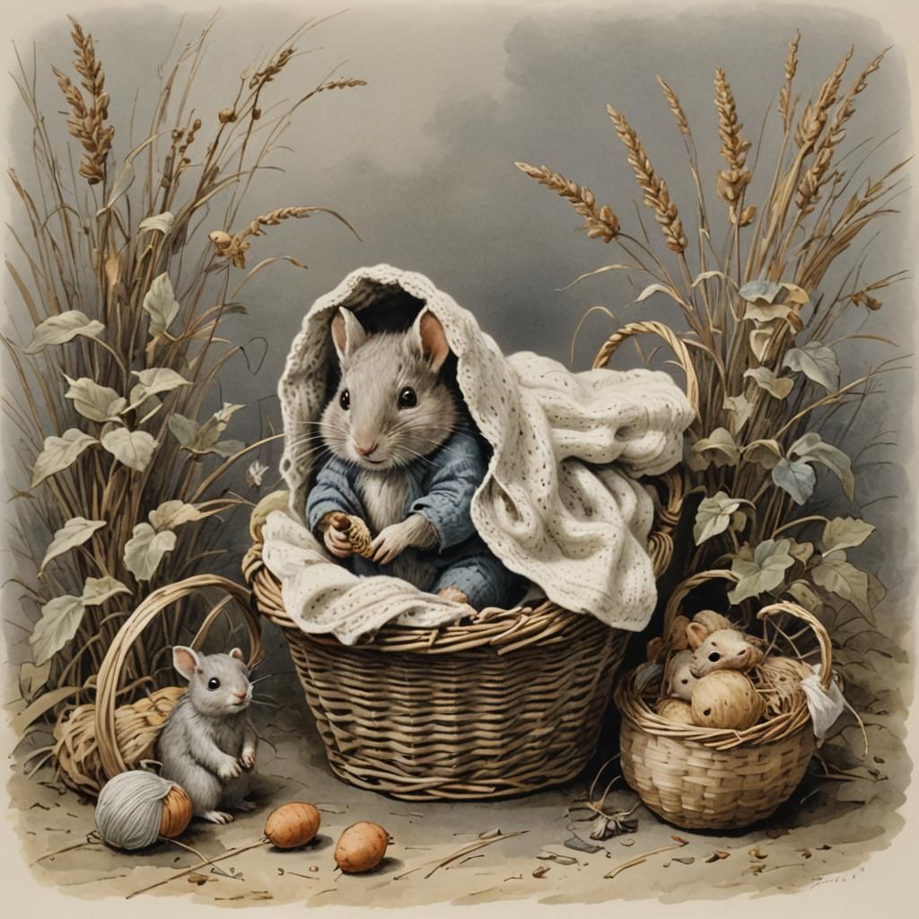 Magical Nighttime Scene with Baby and Mouse