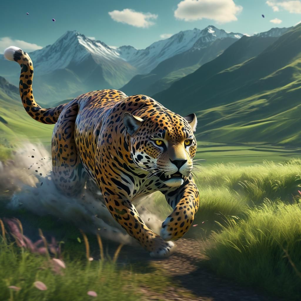 Wind Jaguar Running: 3D Anime Digital Art