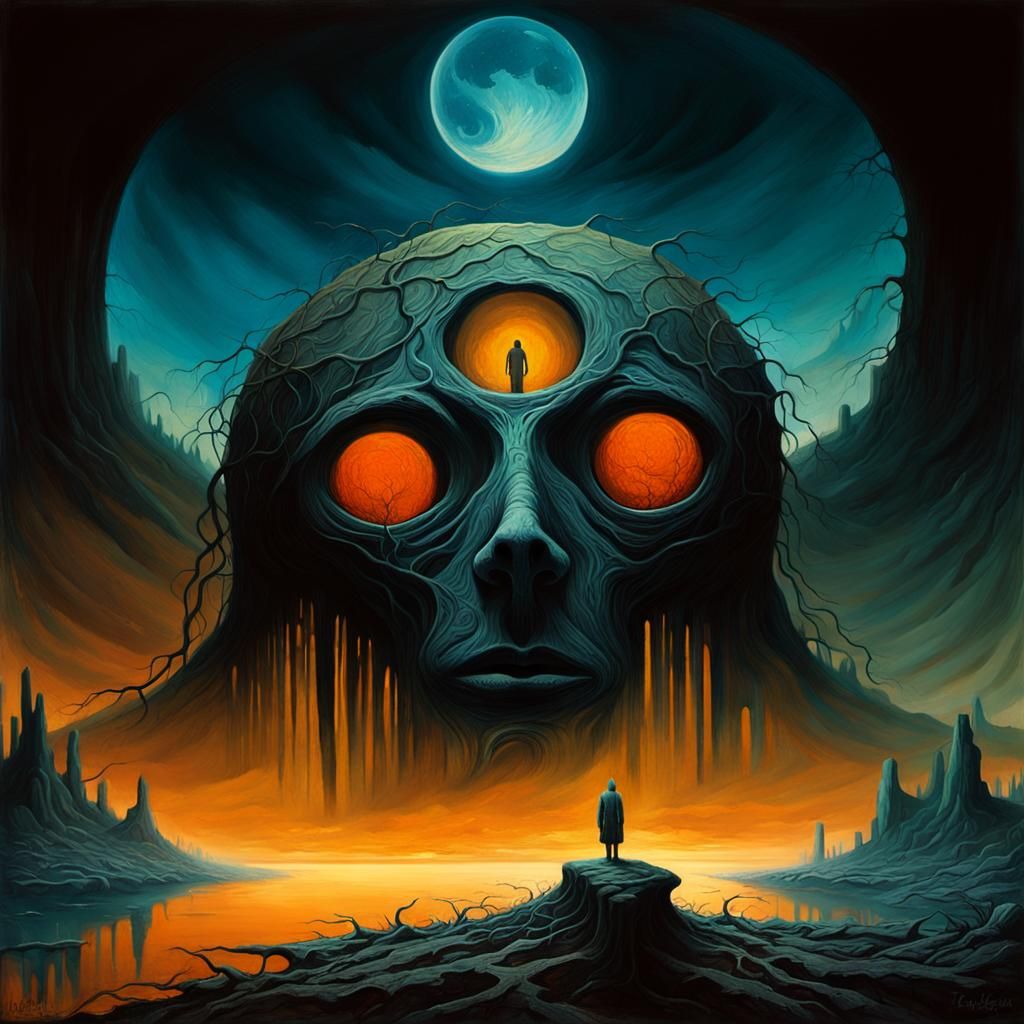 Surreal Figure in Desolate Landscape, Beksiński-Inspired