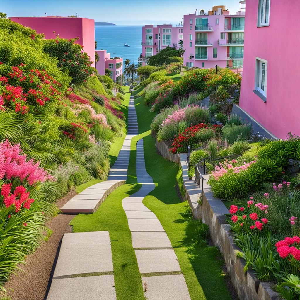 Picturesque Coastal Pathway with Vibrant Flora