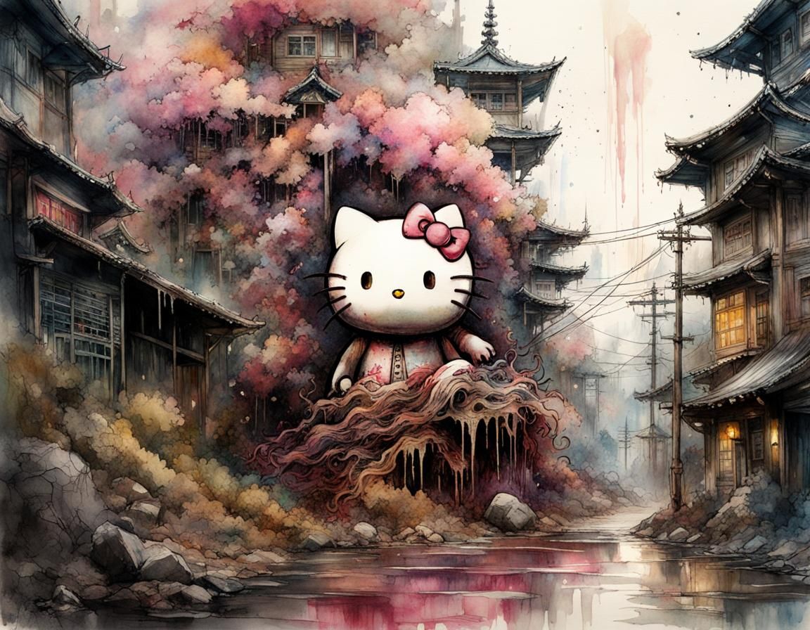Macabre Body Horror Monster in Hello Kitty Wasteland