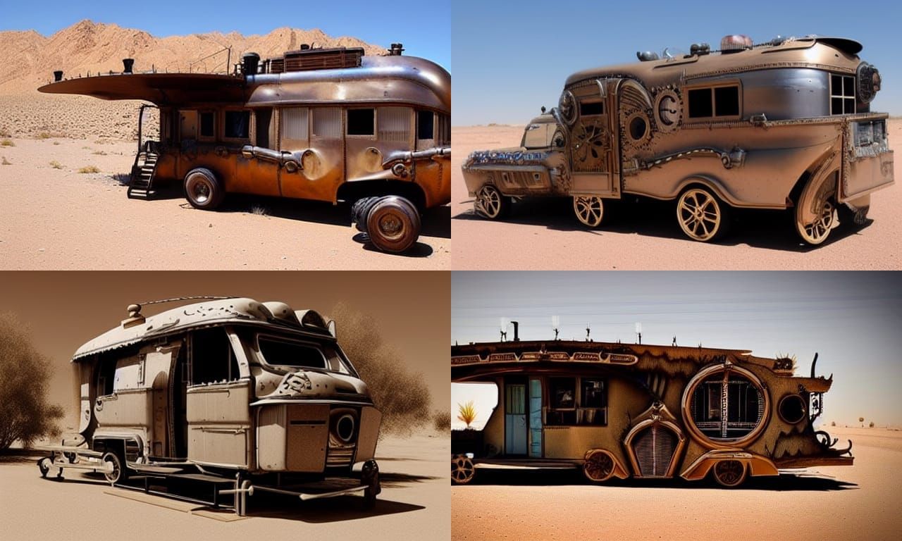 Steampunk Land Yacht in Post-Apocalyptic Desert